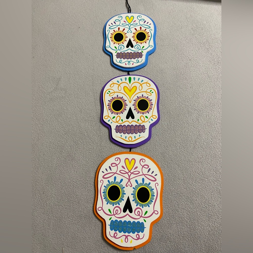 3-Sugar Skulls Wall Hanging Sign